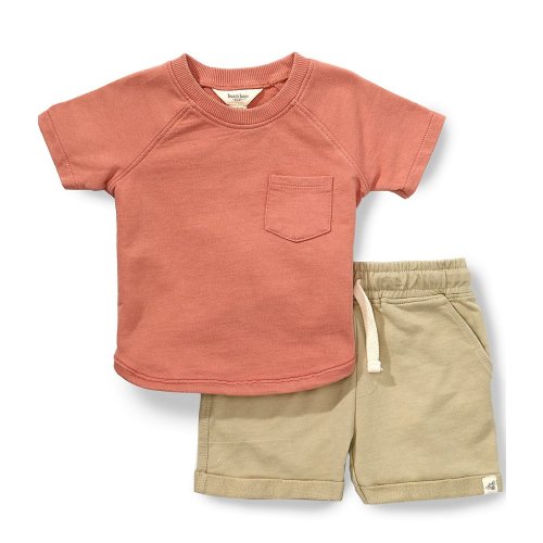 Burt's Bees Baby Boys Organic Cotton Acid Wash Front Pocket Tee & Drawstring Shorts Set