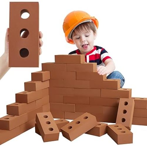 Deekin 30 Pcs Foam Brick Building Blocks for Kids Thick Blocks Foam Large Fake Brick Construction Toy for Stacking Construction, 8 x 4 x 2.4 in (Circle Holes)