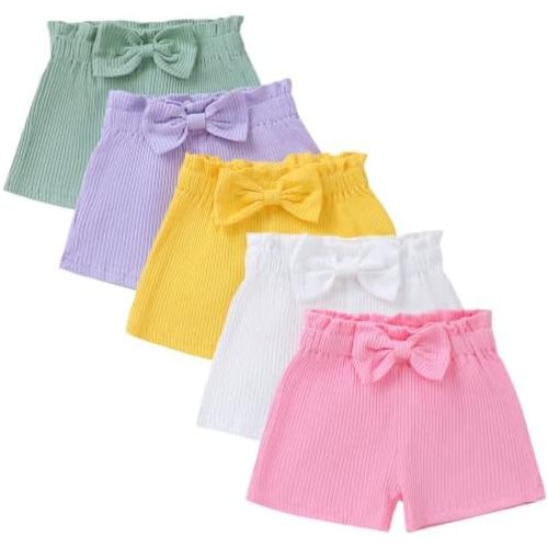 5 Pack Toddler Girls Shorts, Elastic Waist Cotton Summer Shorts