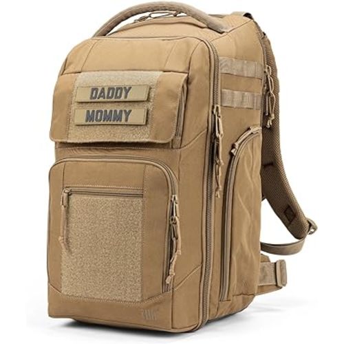 Tactical Baby Gear Everyday Tactical Diaper Bag Backpack for Dads – Includes Changing Mat, Stroller Straps, Built-In Wipes & Cooler Pouch (Coyote Brown Everyday)