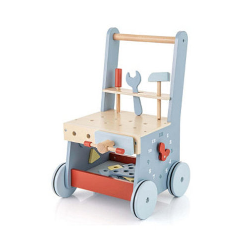 2-in-1 Wooden Baby Push Walker with Multi-Activity Center Bottom