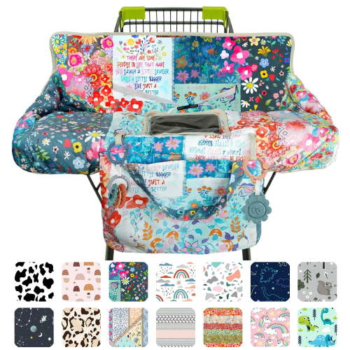 Shopping Cart Cover for Baby 2-in-1 High Chair Cover with Safety Harness Multifunctional Flowers Pattern Cart Covers for Babies Soft Padded Grocery Cart Cover for Baby Boy Girl