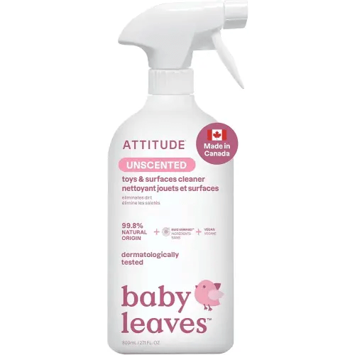 ATTITUDE Toy and Surface Cleaner, Made in Canada, EWG Verified Multi-Surface Products, Vegan, Naturally Derived Multipurpose Cleaning Spray, Unscented, 800 mL