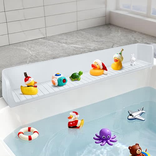 Extended Splash Guard For Bathtub Kid, Silicone Bath Tub Shelf With 11 Super-Strong Suction Cups, Prevents Water From Splashing And Staining The Floor,Allowing Children To Enjoy A Fun Bath Time, 2.6ft