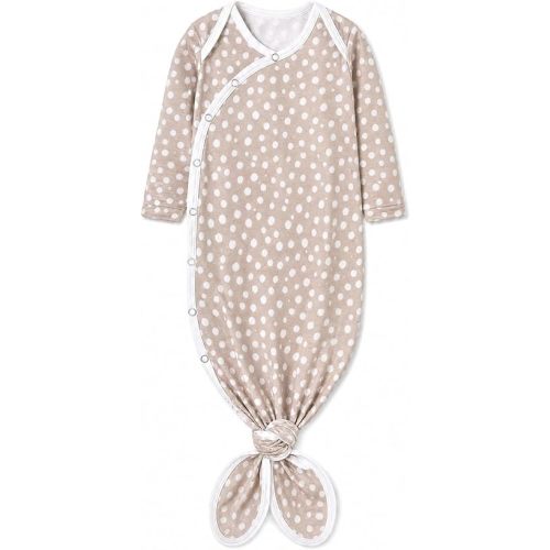 Copper Pearl Baby Gown - Knotted Newborn Sleepers for Baby Boy and Girl, Soft Stretchy Long Sleeve Infant Gowns with Bottom Tie and Hand Mittens, Perfect Hospital Coming Home Outfit (Fawn)