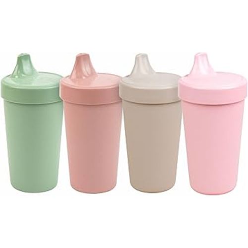 Re-Play Spill-Proof Sippy Cups for Toddlers - Kids Reusable 10 Oz Set of 4, Dishwasher & Microwave Safe, Made in USA, Desert Roses