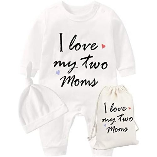 YSCULBUTOL Baby Twins Bodysuit Unisex Romper Mothers Day I Love My Two Mom Newborn Baby Clothes Twin Outfits Set