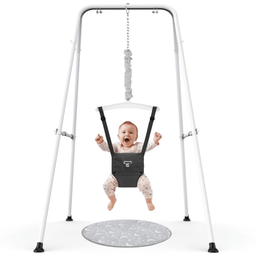 G TALECO GEAR Baby Jumper with Stand, Foldable Baby Bouncer with Mat, Black, 6-24 Months