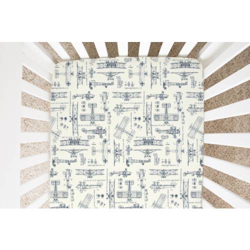 Vintage Aircraft Baby Crib Sheet, Aviation Changing Pad Cover, Boy Nursery