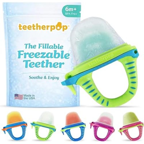 Teetherpop Fillable Freezable Teether for Babies - Breastmilk Popsicle Molds for Teething with Spill-Proof Sippy Slits – Freezable Baby Fruit Feeder Pacifier, Liquids & Purées, Cooling Teething Relief