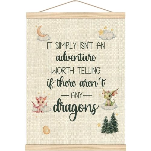 Boat Wades Dragon Nursery Decor, Nursery Wall Decor, Kids Room Decor, Boys Room Wall Decor, Nursery Decor for Boys, It Simply Isn't An Adventure Worth Telling Dragons Poster Hanger Frame, 12x16 Inch