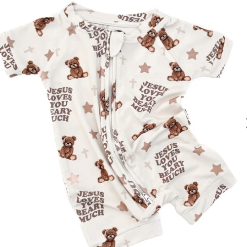 Jesus Loves You Beary Much Bamboo Short Jumpsuit