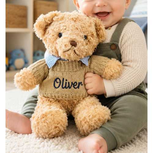 Personalized Embroidered Teddy Bear Plush with Name, Custom Baby Name Bear, Baby Shower Gift, Newborn Keepsake, Birthday Gift