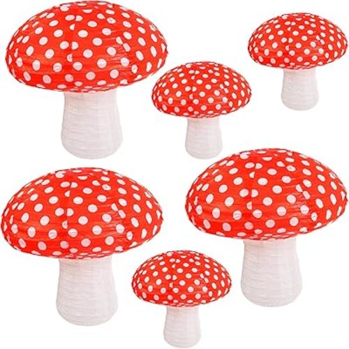 Mushroom Hanging Lanterns, Mushroom Shaped Paper Lantern for Forest Jungle Wonderland Theme Birthday Party Decor Fairy Baby Shower Nursery Garden Wedding Decoration (12IN & 8IN)
