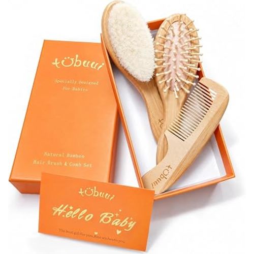 Bamboo Baby Hair Brush and Comb Set,for Newborns,Infants,Toddlers