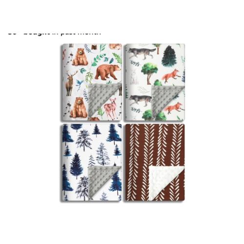 4 Pack Soft Woodland Baby Blankets（30“X40 for Unisex Girls or Boys Breathable Gender Neutral Nursery Double Layer Blankets with Dotted Backing and Animals Printed for Newborn Toddlers (Animal Print)