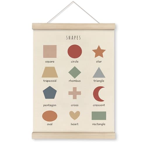HRQKO Shapes Classroom Decor Poster Hanger Frame, Play Room Wall Decor, Boho Learning Wall Art With Wooden Frames, Educational Wall Hanging Banner for Kids Toddlers Room Homeschool,12x16 Inch