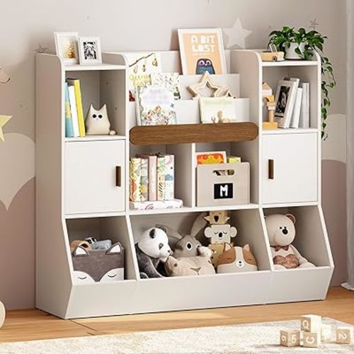 Kids Toy Storage Organizer, 3-Tier Toy Storage Cabinet with Shelves, Kids Bookshelf, Toy Organizer Shelf, Kids Storage Shelf for Playroom, Nursery, Toddler Room, White