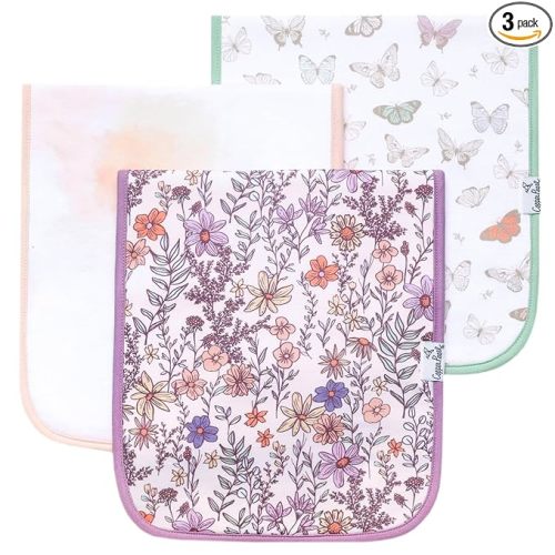 Copper Pearl Baby Burp Cloth Large 21''x10'' Size Premium Absorbent Triple Layer 3-Pack Gift Set Flora