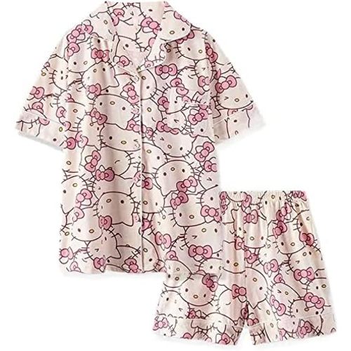 Kawaii Pajamas For Women Two-Piece Set Cute Cartoon Girls Pajamas Casual Cardigan Sleepwear Home Clothes