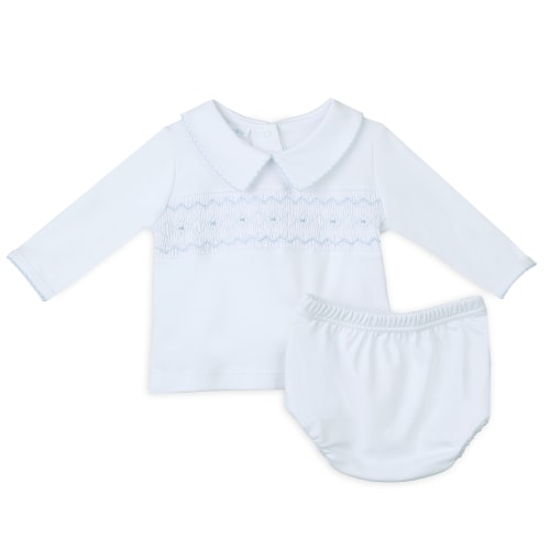 Landon's Classics Smocked Long Sleeve Diaper Cover Set - Light Blue