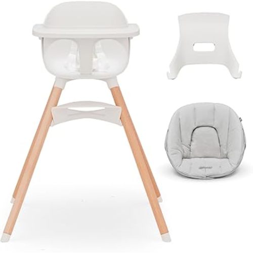 Lalo The High Chair Infant Kit - Convertible Wooden High Chair for Babies & Toddlers with Infant Support & Cushion, Grows with Your Child, Dishwasher Safe Tray, Adjustable Footrest Coconut