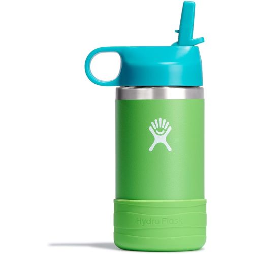 HYDRO FLASK Kids Water Bottle Jr. Stainless Steel Insulated With Straw Cap for Water, Milk, Juice, School, Camp, Sport, Play and Lunch, Easy to Clean, Leak-Resistant - Grass - 12 Oz
