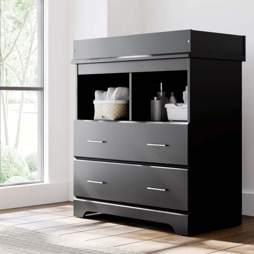 Storkcraft Brookside 2 Drawer Infant Changing Table Dresser, Black