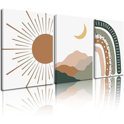 igno Boho Nursery Print Set of 3,Sun Rainbow Moon Baby Room Posters,Sage Green Wall Art Celestial Bedroom Kids Room Wall Art Decor, Abstract Art Prints,Mid Century Mountain Art for Home Decor 12"x16"