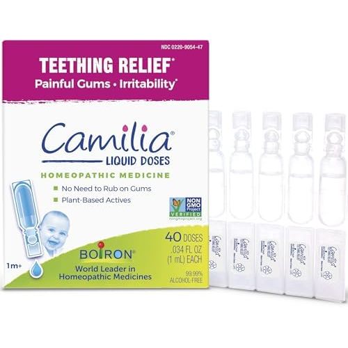 Boiron Camilia Teething Drops for Daytime and Nighttime Relief of Painful or Swollen Gums and Irritability in Babies - 40 Liquid Droppers Bundled in 8 separate packs of 5