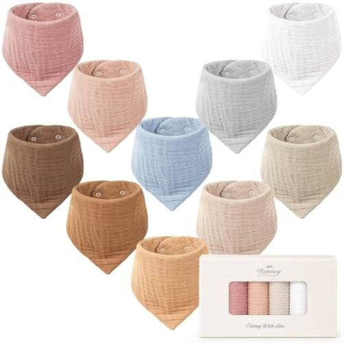 Konssy 10 Pack Baby Muslin Bandana Bibs for Drooling and Teething
