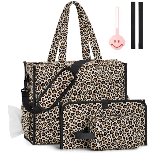 IBFUN Diaper Bag Tote for Baby - Large Baby Bag 4Pcs with Waterproof Changing Pad Pacifier Case, Travel Hospital Mommy Bag