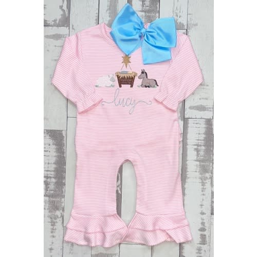 Baby Girl Christmas Ruffle Romper, Christmas Nativity Ruffle Romper, Custom Christmas Ruffle Romper, Infant Girl Holiday Romper, Nativity
