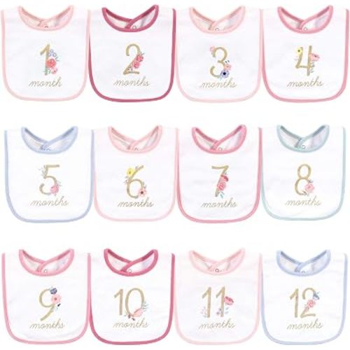 Hudson Baby Unisex Baby Cotton Bibs, Milestone Floral, One Size