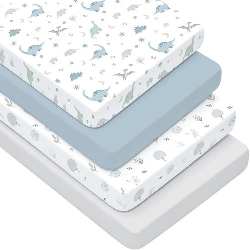 4 Pack Crib Sheets for Boys - Ultra Soft & Skin-Friendly Crib Fitted Sheet for Standard Crib and Toddler Mattress Pad, 52"x28"(Teal)