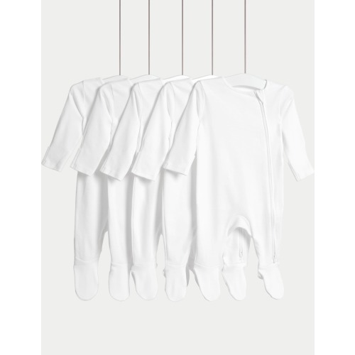 5 Pack Pure Cotton Zip Front Sleepsuits (5lbs-3 Yrs)