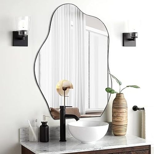 POZINO Irregular Mirror, Asymmetrical Mirror, Black Squiggly Mirrors, Morden Unique Shape Mirrors for Bathroom Living Room Bedroom Entryway Home Decor, 32"x24"