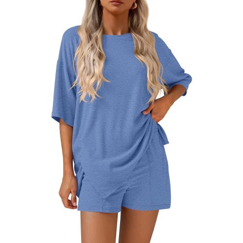 KIRUNDO 2 Piece Sets for Women Summer Lounge Sets Casual Oversized Tshirts Shorts Matching Airport Travel Outfits Postpartum