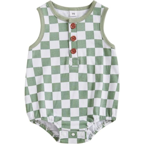 MoZiKQin Baby Boy Girl Clothes Newborn Checkered Bubble Romper Sleeveless Jumpsuit Infant One Piece Summer Outfit