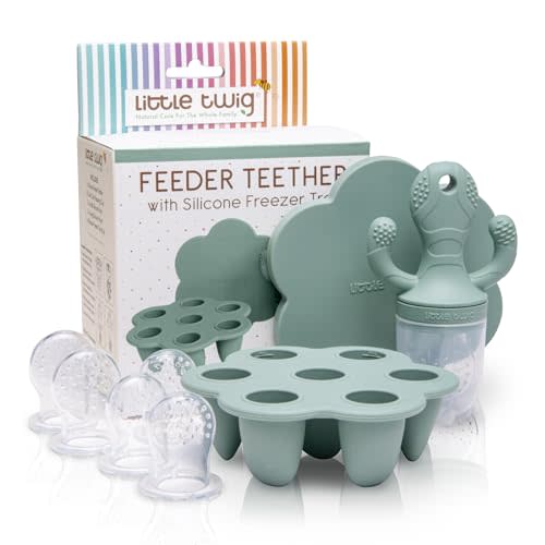 Little Twig Baby Fruit Feeder Pacifier Teether | Food Freezer Tray with Lid BPA Free Silicone Freezable Feeding Set for Breast Milk Ice Cubes, Food, Vegetable Purees