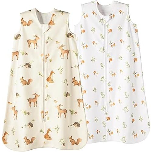 david's kids Micro Fleece Baby Sleep Sack 6-12 Months, Soft Baby Wearable Blankets with 2-Way Zipper, 2 Pack Sleeping Bags for Infant Newborn Boys Girls Neutral, Medium Size, Forest/Woodland Animals
