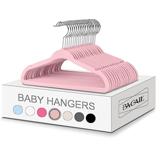 BAGAIL 50 Pack Kids Velvet Hangers 11 Inches Children's Clothes Hangers Non-Slip Baby Hangers for Infant/Toddler (Black)