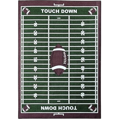 Furnish my Place 700 Corner Football Play Area Rug for Kids Playroom, Bathroom & Kindergarten Classroom, Corner Football Field Ground, Green (3'3"x5')