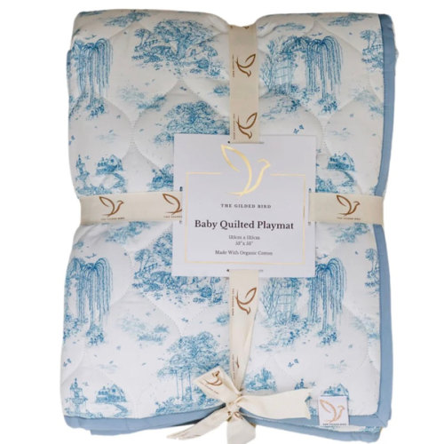 Spring Toile Blue Quilted Playmat - Organic Cotton Baby Playmat – The Gilded Bird US