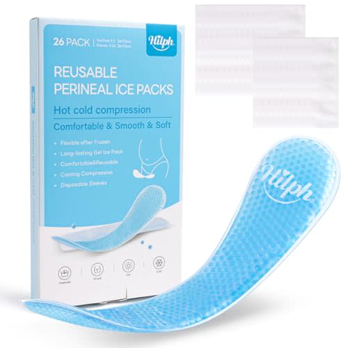 Hilph Perineal Ice Packs for Postpartum Hemorrhoid Pain Relief, Reusable 2 Perineal Cooling Pads with 24Pcs Disposable Sleeves for Women After Pregnancy and Delivery, Essentials Postpartum Care