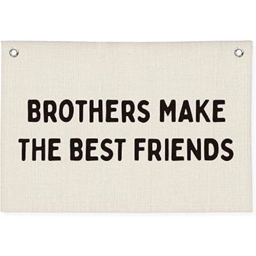 Brothers Make The Best Friends Banner, Boys Room Decor, Linen Canvas Banner Wall Hanging Flag Decor for Toddler Boy Kids Room Nursery Bedroom Playroom 20x30