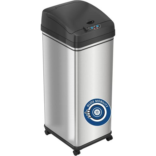iTouchless Glide 13 Gallon Pet-Proof Sensor Trash Can with Wheels and Odor Control System, Stainless Steel