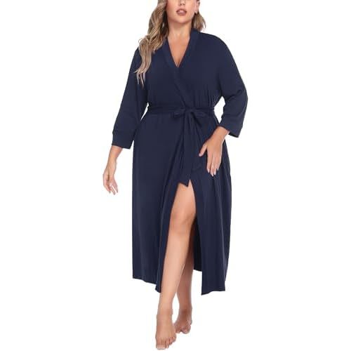 IN'VOLAND Womens Plus Size Kimono Robes Long Knit Bathrobe Ladies Sleepwear