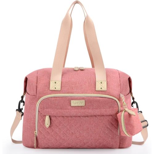 Tuwubi Diaper Bag Tote,Baby Diaper Bag with Pacifier Case Large Travel Diaper Tote Caddy for Mom and Dad Multifunction Large Baby Bag - M-Pink