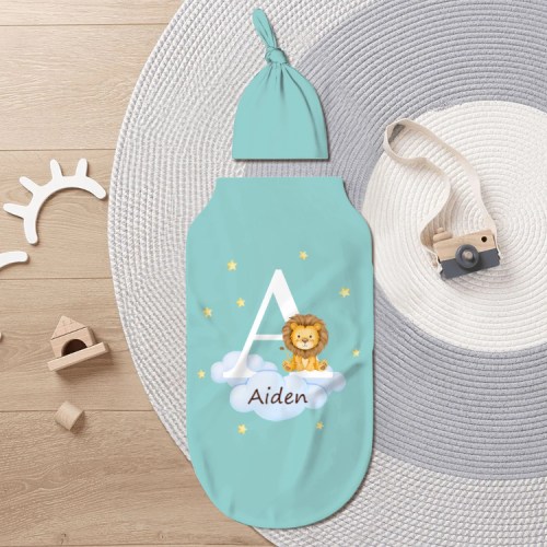 baby swaddle personalized animal with stars and clouds-callie cart